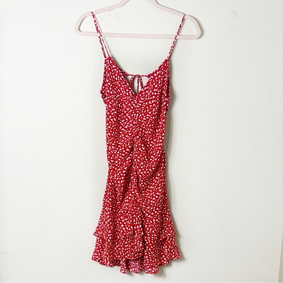 Zara Ruched Open Back Mini Floral Dress red size small - Picture 5 of 12